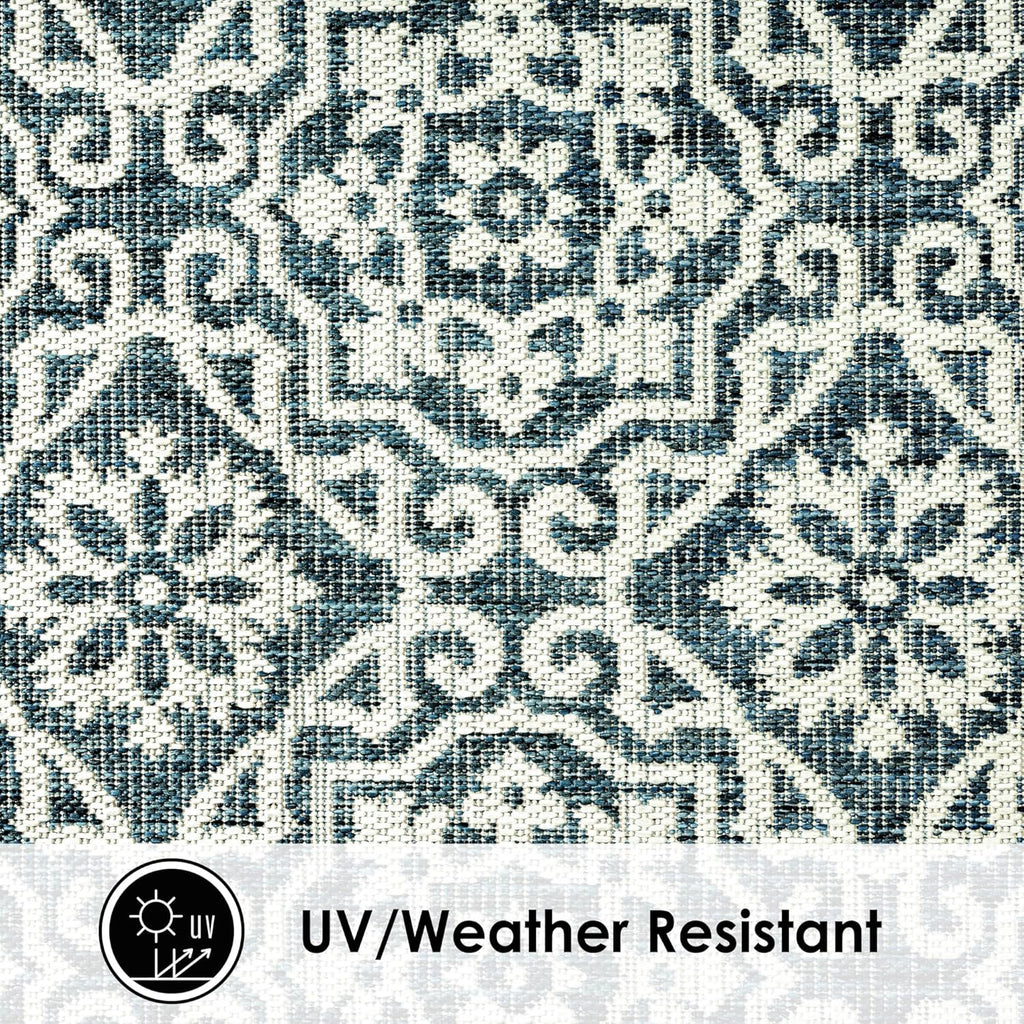 Nicole Miller New York Patio Country Julia Transitional Geometric Indoor/Outdoor Area Rug, Blue/White, 7'9"x10'2"