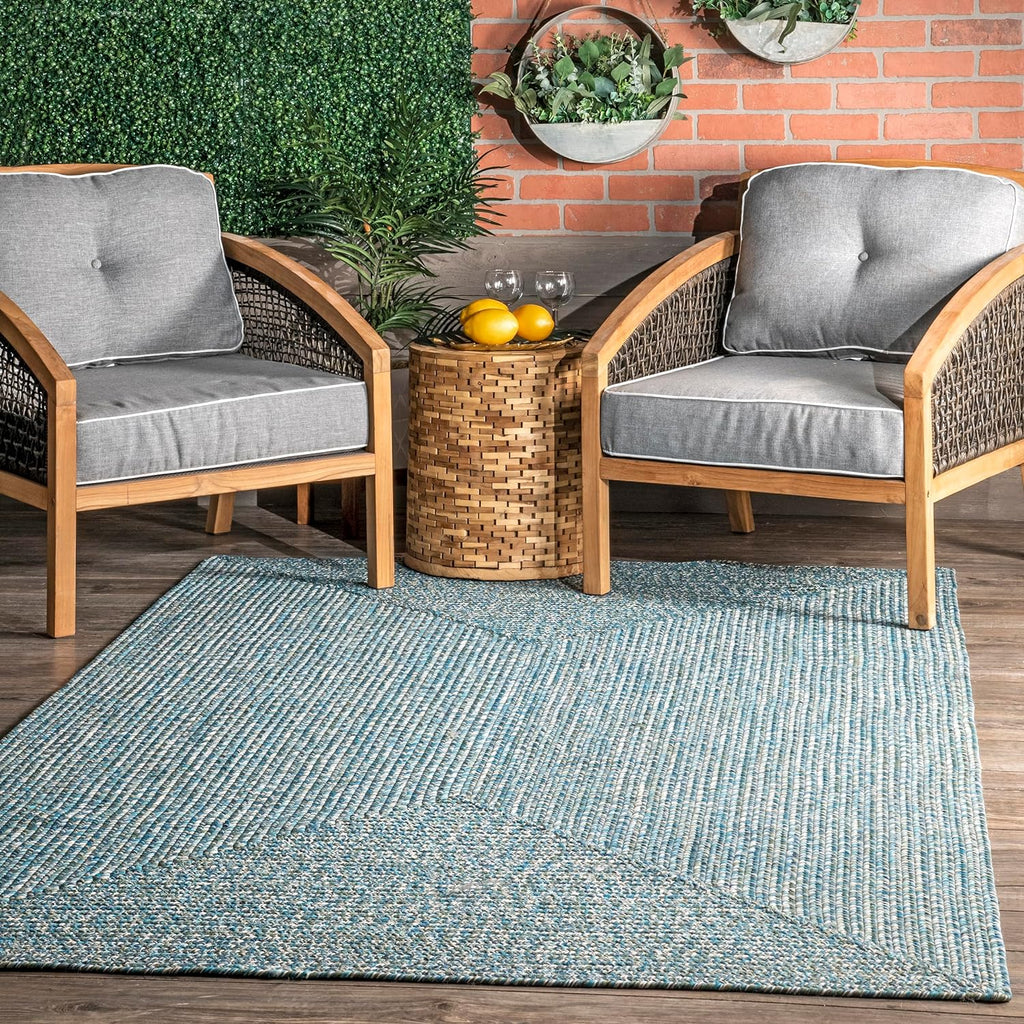 nuLOOM 3' x 5' Solid Hand Braided Indoor/Outdoor Area Rug, Pet-Friendly, High Traffic, Weather Resistant, for Patio, Balcony, Bedroom, Living Room, Dining Room, Wynn Aqua
