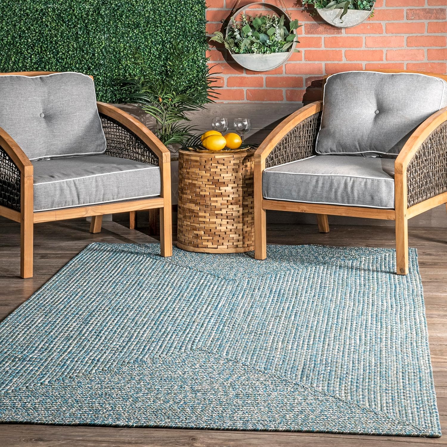 nuLOOM 3' x 5' Solid Hand Braided Indoor/Outdoor Area Rug, Pet-Friendly, High Traffic, Weather Resistant, for Patio, Balcony, Bedroom, Living Room, Dining Room, Wynn Aqua