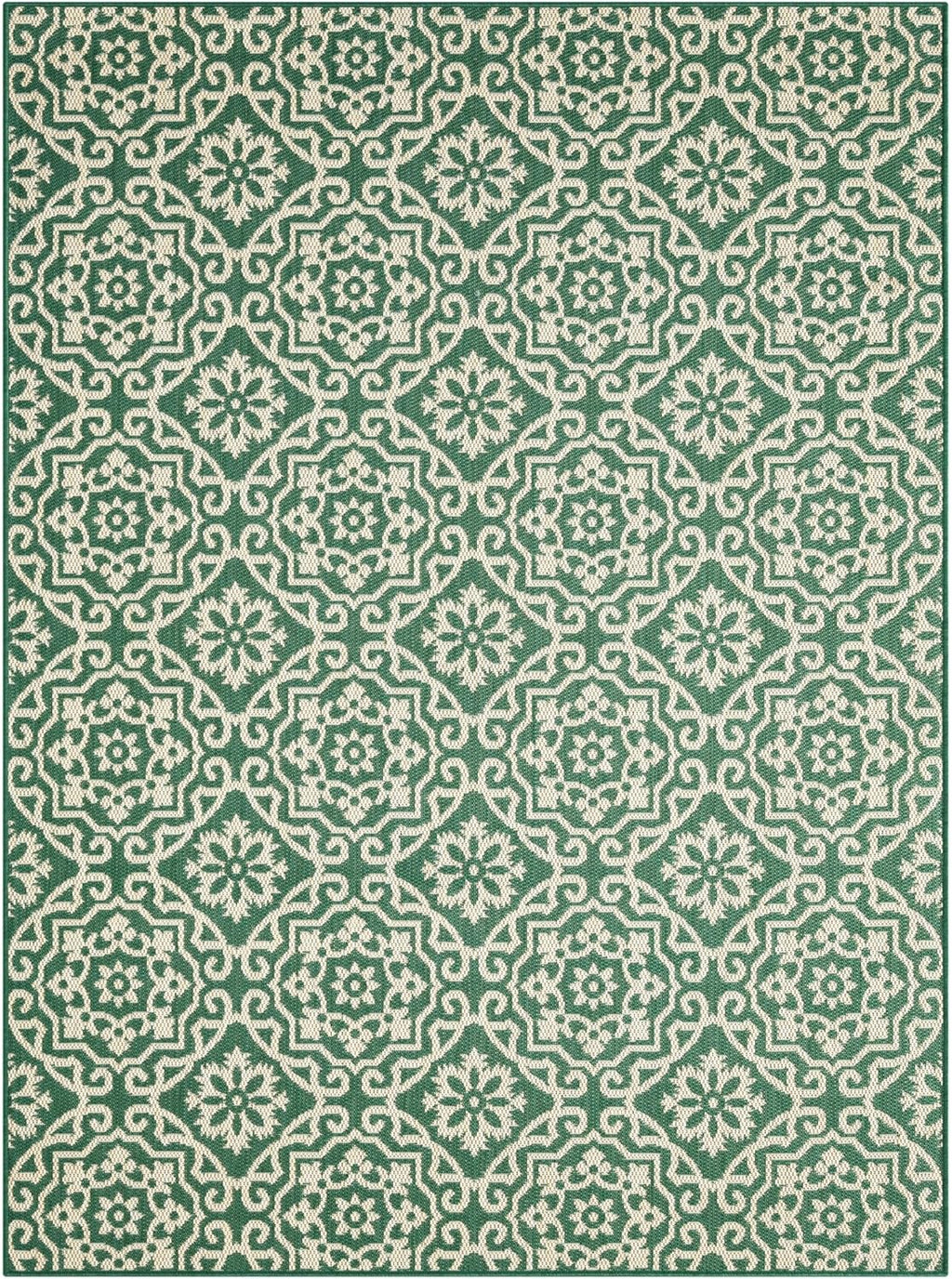 Nicole Miller New York Patio Country Julia Transitional Geometric Indoor/Outdoor Area Rug, Green/Beige, 5'2"x7'2"
