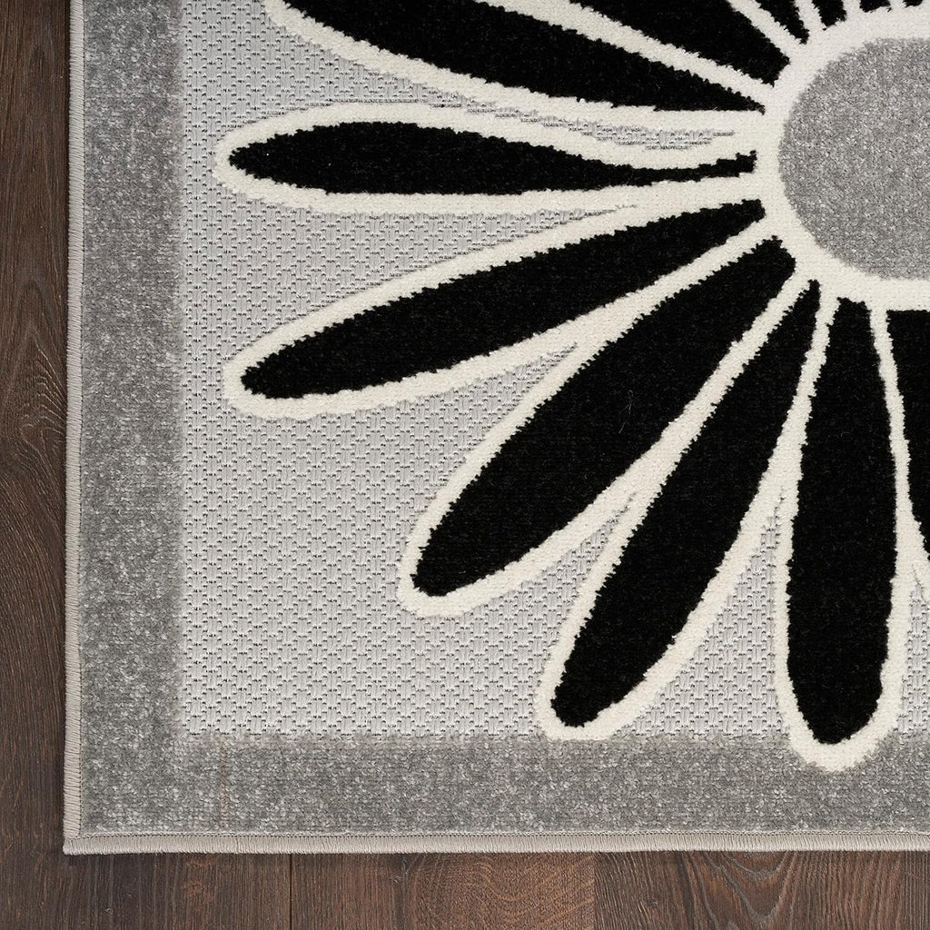 Nourison Home Aloha Black White 2' x 6' Area Rug Easy Clean, Non Shedding, Bed Room, Living Room, Dining Room, Kitchen (6' Runner)