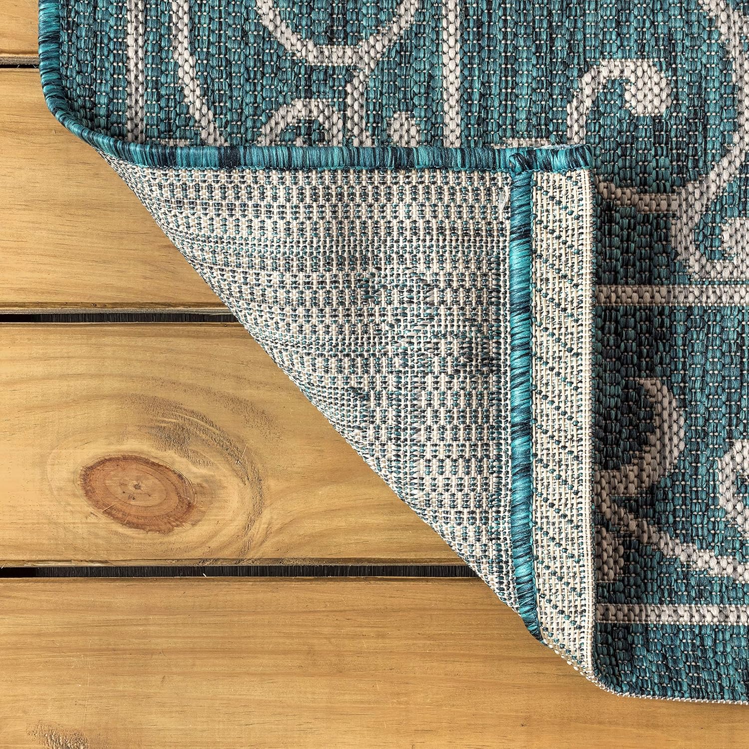 JONATHAN Y SMB106F-8R Charleston Vintage Filigree Textured Weave Teal/Gray 8' Round Indoor/Outdoor Area Rug, Pet Friendly, Non-Shedding, Stain Resistant, Easy-Cleaning for Backyard, Patio, Porch