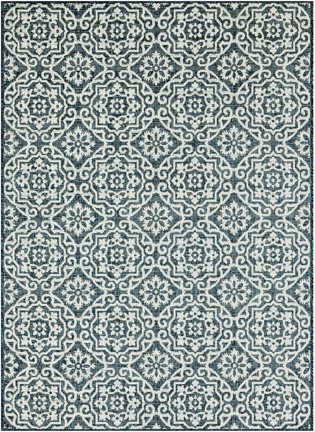 Nicole Miller New York Patio Country Julia Transitional Geometric Indoor/Outdoor Area Rug, Blue/White, 7'9"x10'2"
