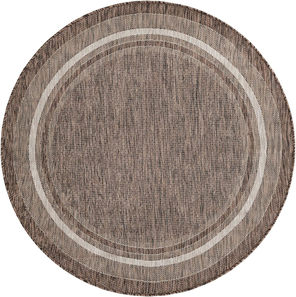 Unique Loom Outdoor Border Collection Area Rug - Soft Border (5' 3" Round Brown/Ivory)