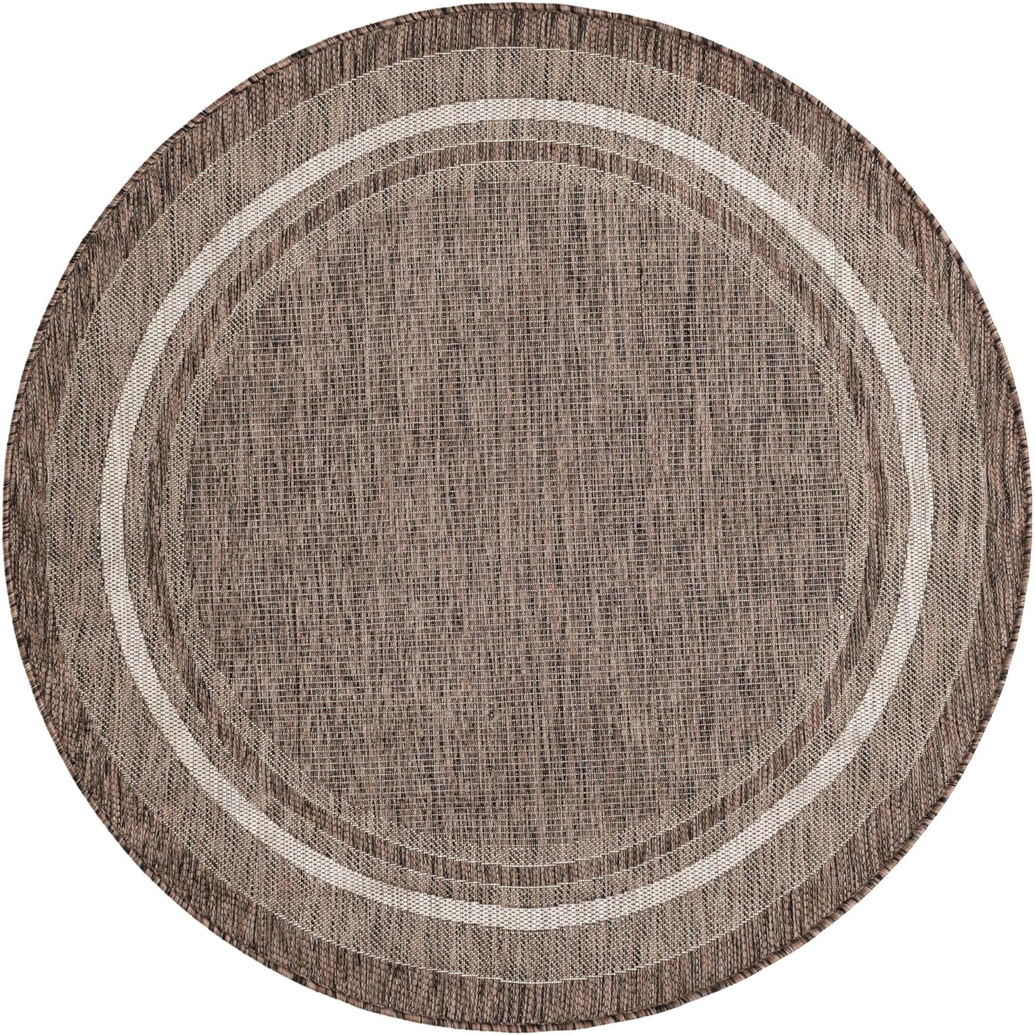 Unique Loom Outdoor Border Collection Area Rug - Soft Border (5' 3" Round Brown/Ivory)