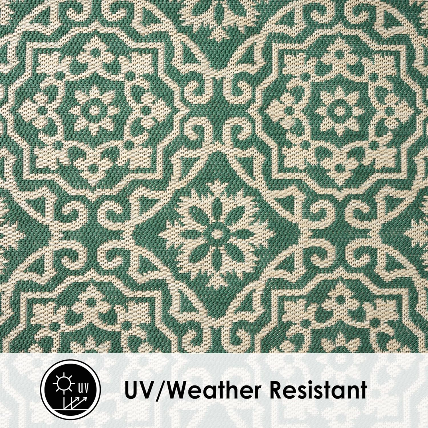 Nicole Miller New York Patio Country Julia Transitional Geometric Indoor/Outdoor Area Rug, Green/Beige, 5'2"x7'2"