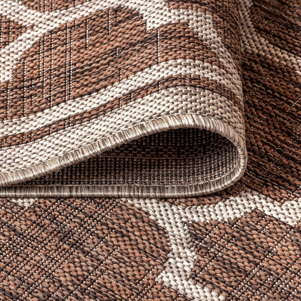 Eyely BMS109B-5R Santa Monica Trebol Moroccan Trellis Textured Weave Indoor/Outdoor Area Rug Coastal;Bohemian, Bedroom, Backyard, Patio, Easy-Cleaning, Non-Shedding, 5' Round, Espresso/Taupe