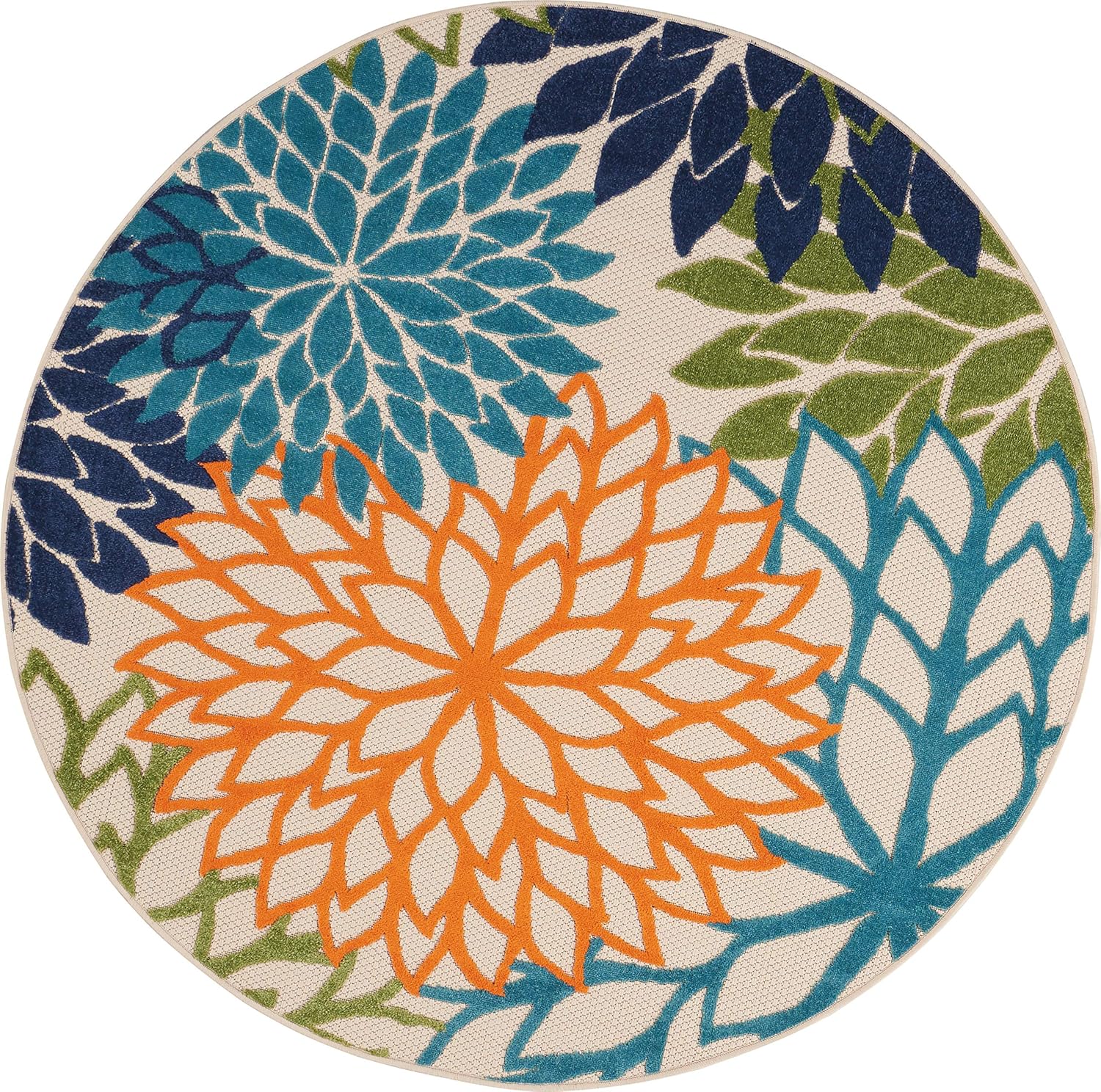Nourison Aloha Indoor/Outdoor Multicolor 5'3'' x Round Area--Rug, Tropical, Botanical, Easy--Cleaning, Non Shedding, Bed Room, Living Room, Dining Room, Deck, Backyard, Patio (5 Round)