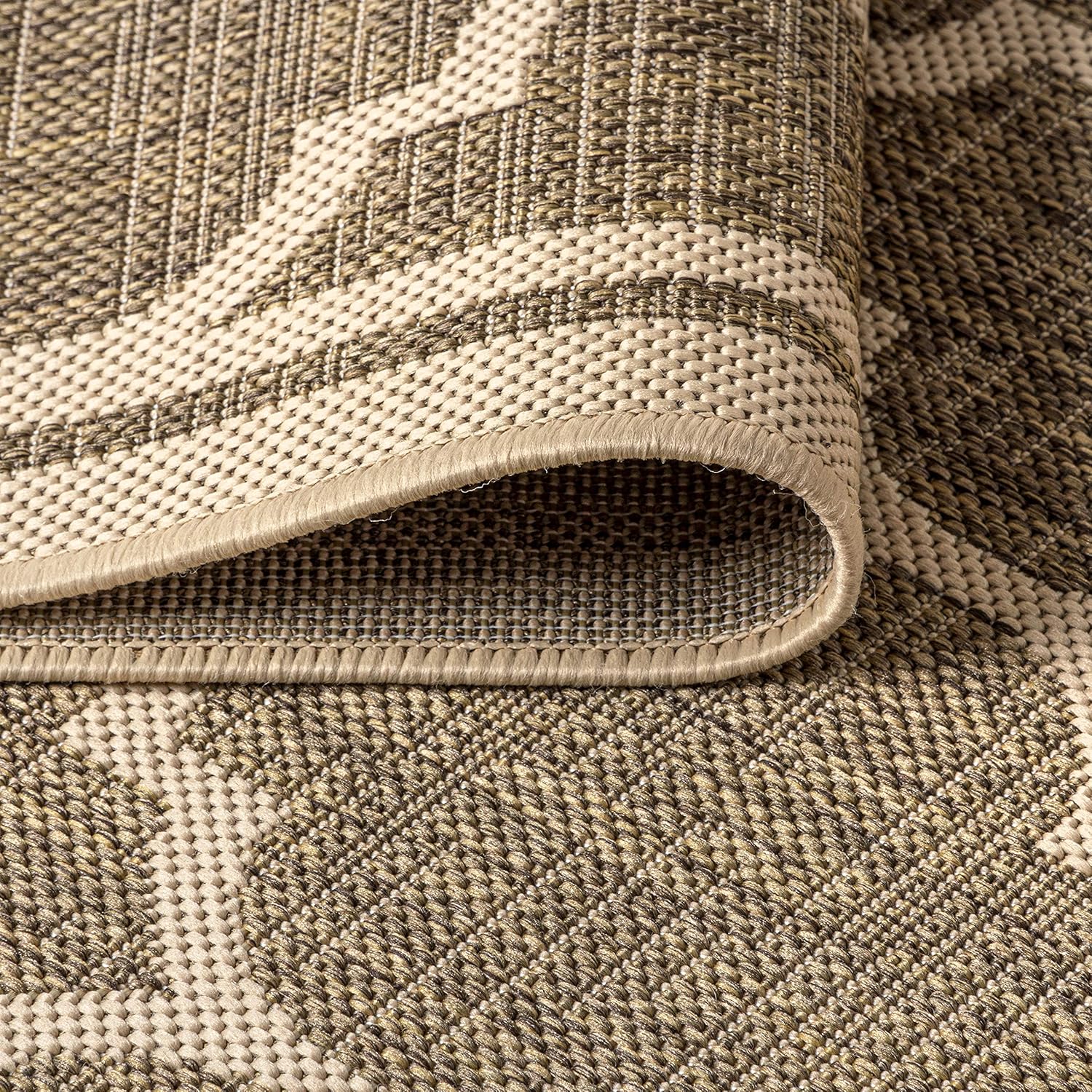 Eyely BMS109A-6 Santa Monica Trebol Moroccan Trellis Textured Weave, Pet Friendly, Non-Shedding, Stain Resistant, Easy-Cleaning, Brown/Beige, 6 ft. x 9 ft., Indoor/Outdoor, Area Rug