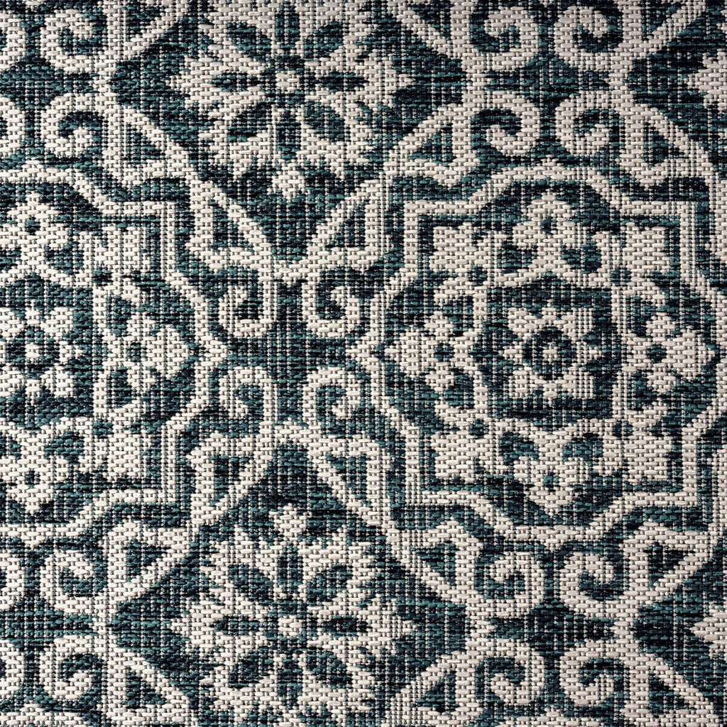 Nicole Miller New York Patio Country Julia Transitional Geometric Indoor/Outdoor Area Rug, Navy Blue/Ivory, 5'2"x7'2"