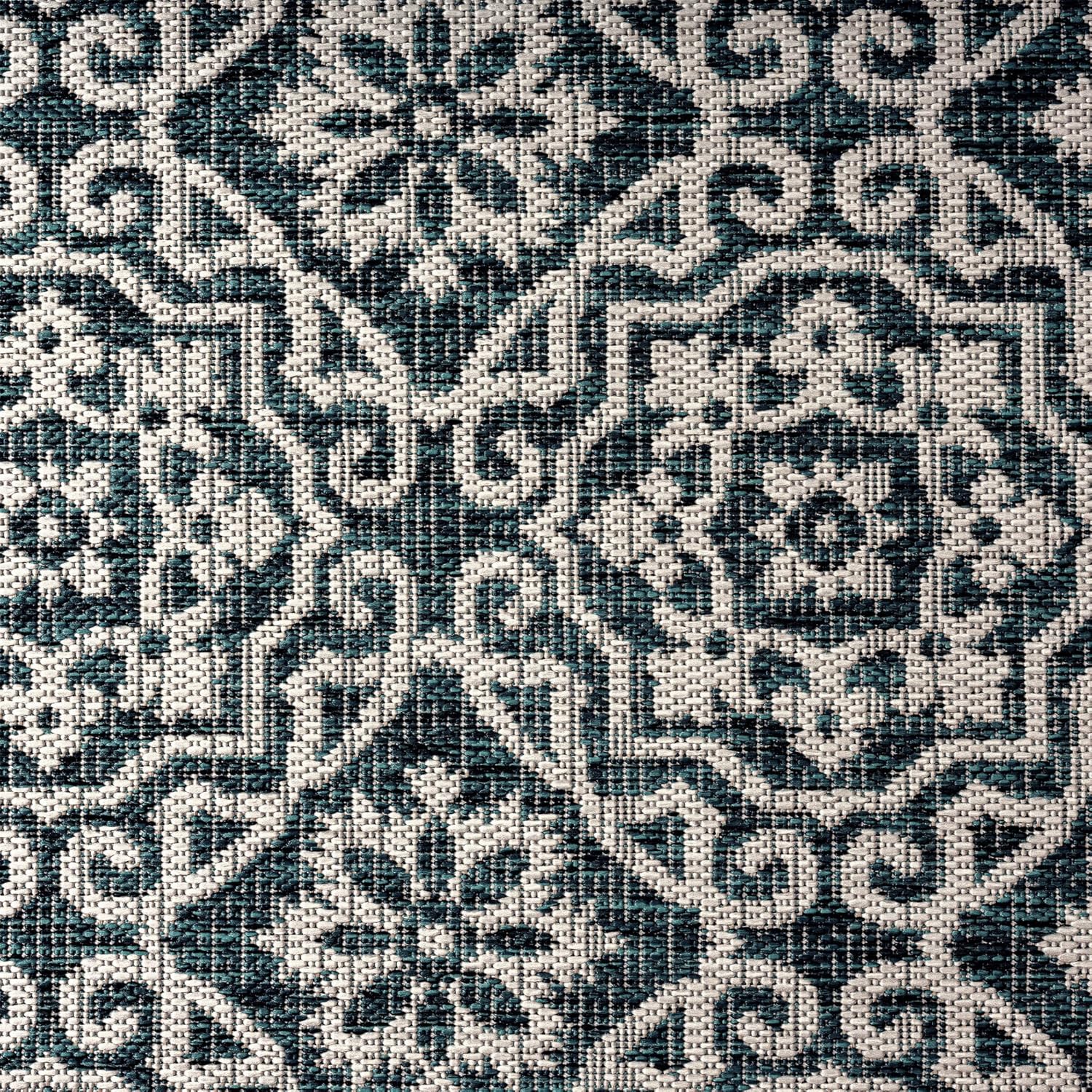 Nicole Miller New York Patio Country Julia Transitional Geometric Indoor/Outdoor Area Rug, Navy Blue/Ivory, 6'6"x9'2"