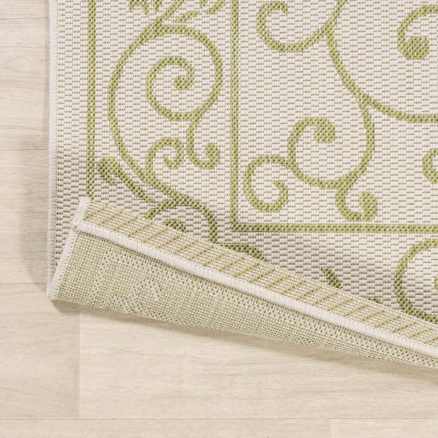 JONATHAN Y SMB106I-28 Charleston Vintage Filigree Textured Weave Indoor Outdoor Runner Rug, Bohemian Coastal Traditional Easy Cleaning,Bedroom,Kitchen,Backyard,Patio,Non Shedding, 2 X 8, Cream/Green