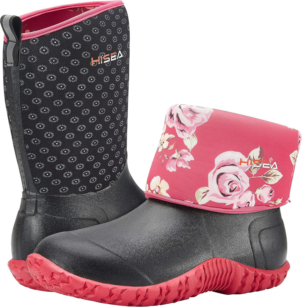 HISEA Women's Rubber Garden Boots Waterproof Insulated Yard Gardening Shoes Mid Height for Mud Working Outdoor